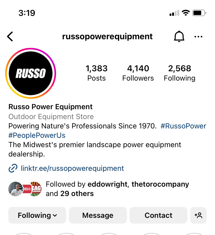 Instagram profile page showing keywords
